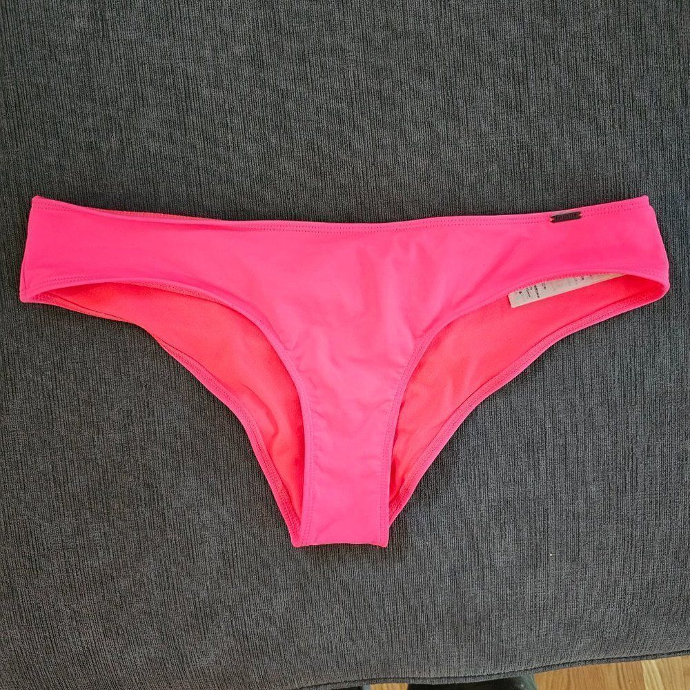 Hollister Women's Pink California Swim Peach Bow Neon Solid Bikini Bottom Large